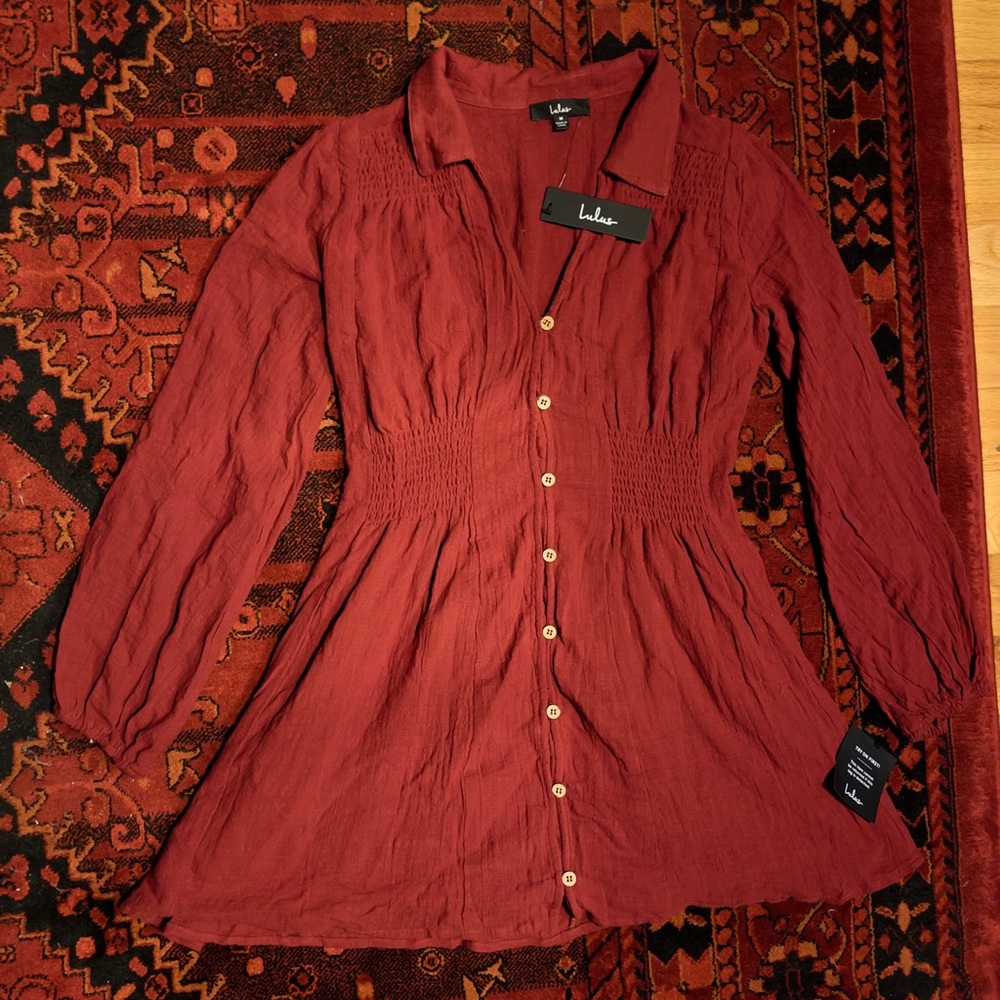 Lulu's Red Linen Shirt Dress